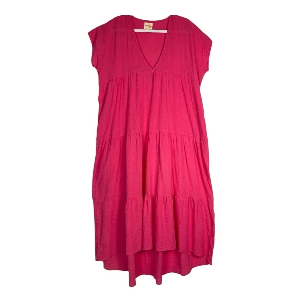 Neve & Hawk Size XL Maxi Dress Pink Tiered Hi Lo Hem Pockets